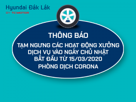 THÔNG BÁO TẠM NGƯNG CÁC HOẠT ĐỘNG CỦA XƯỞNG DỊCH VỤ VÀO CÁC NGÀY CHỦ NHẬT